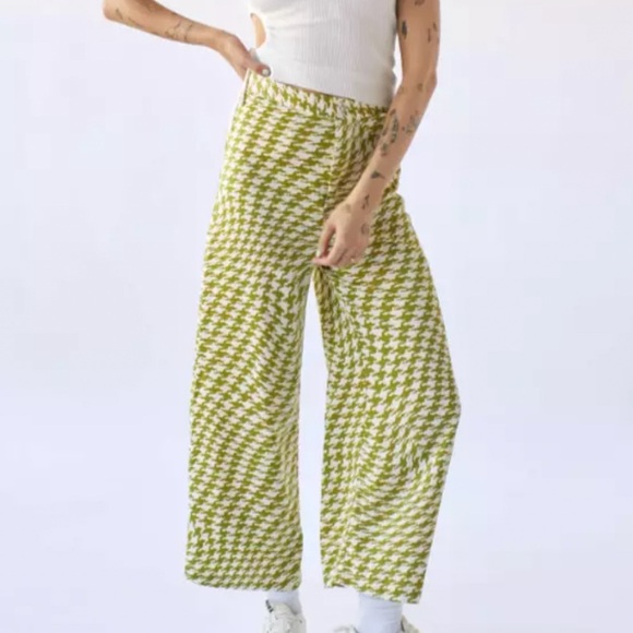 Urban Outfitters | Olympia Scarf Printed Pant Green Motif Houndstooth New Small - Picture 1 of 2